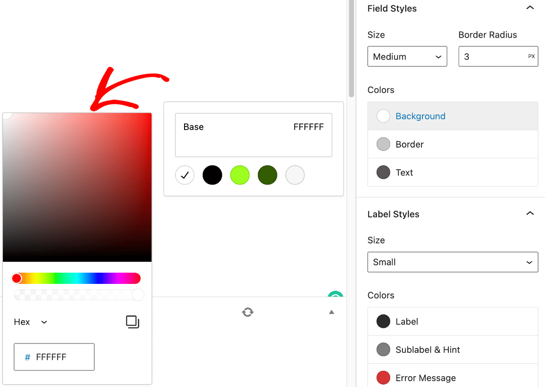 WPForms block editor color picker