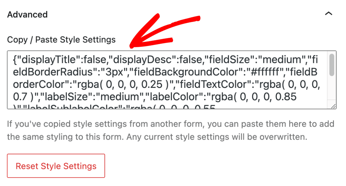 Copy paste WPForms style settings