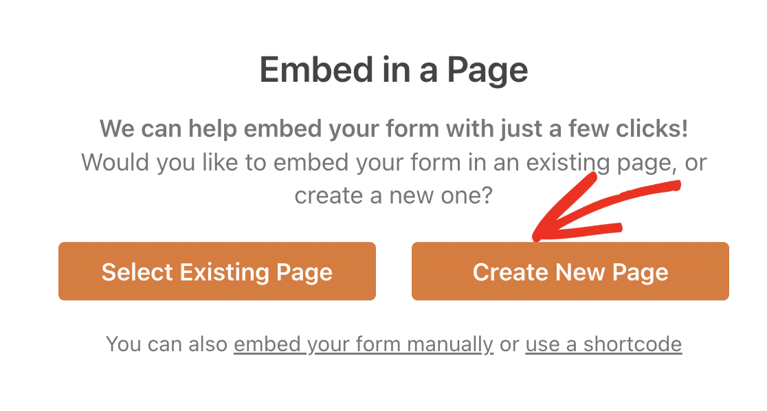 Embed form in new page