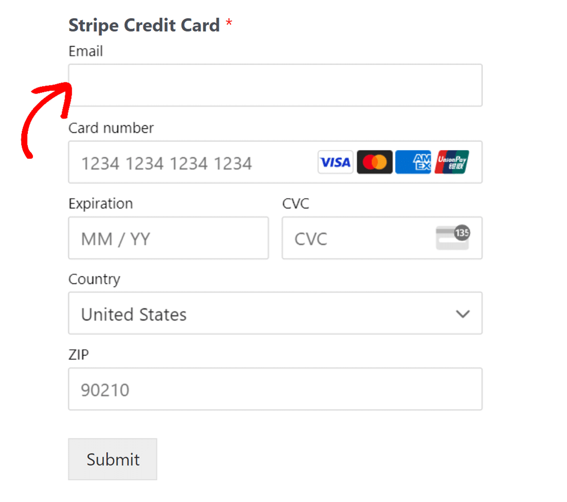 Email field in Stripe checkout