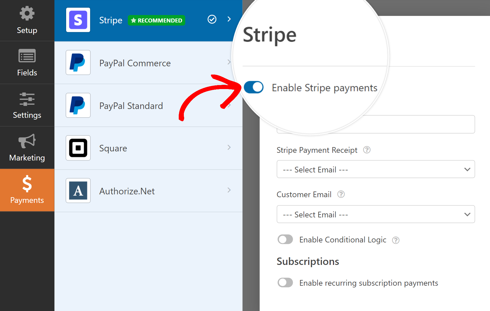 Enabling Stripe payments Stripe addon