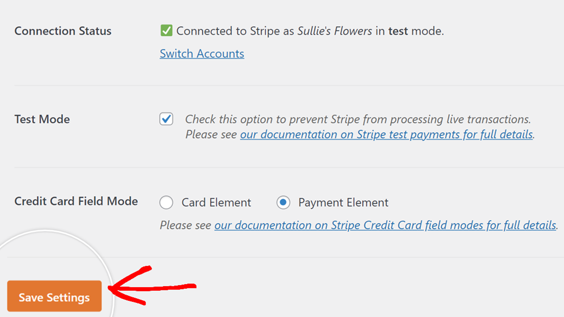 Saving payment settings in Stripe addon