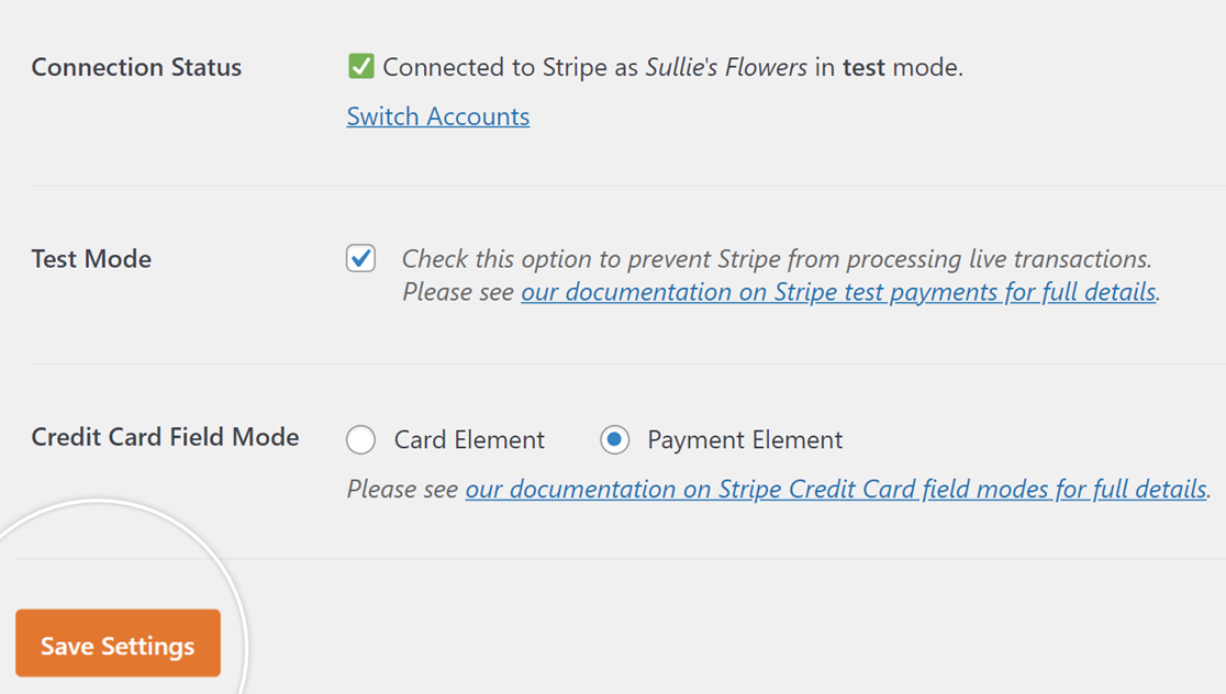 Stripe Payments settings