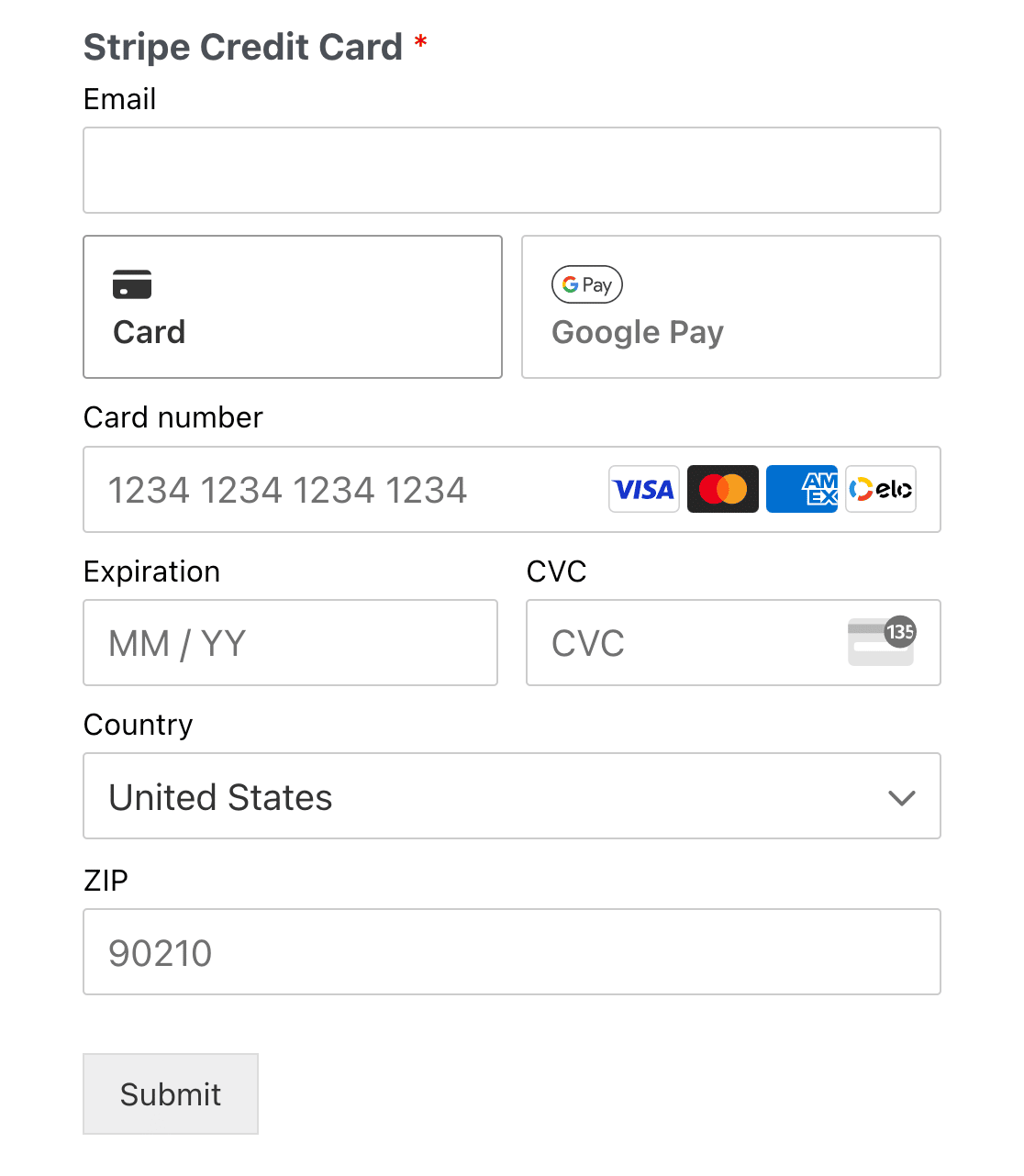 Stripe payment element mode with Google Pay