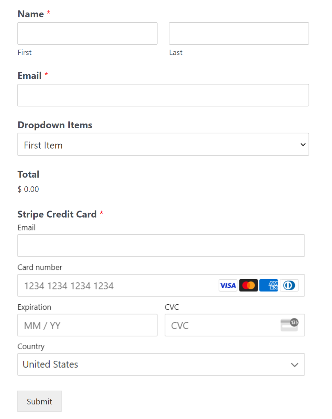 stripe payment form example with payment element