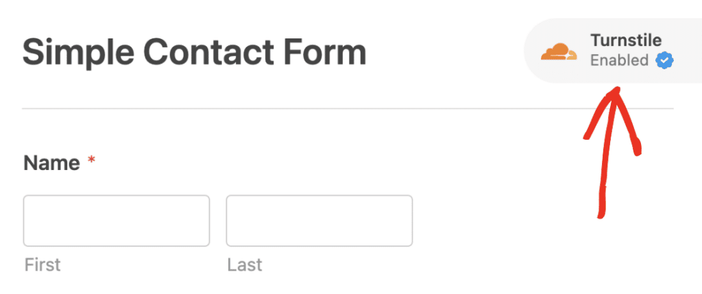 Turnstile Enabled Badge - WPForms Cloudflare Turnstile badge