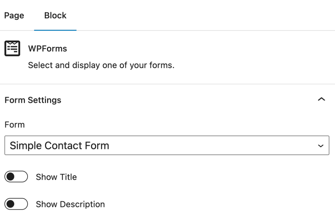 WPForms block option