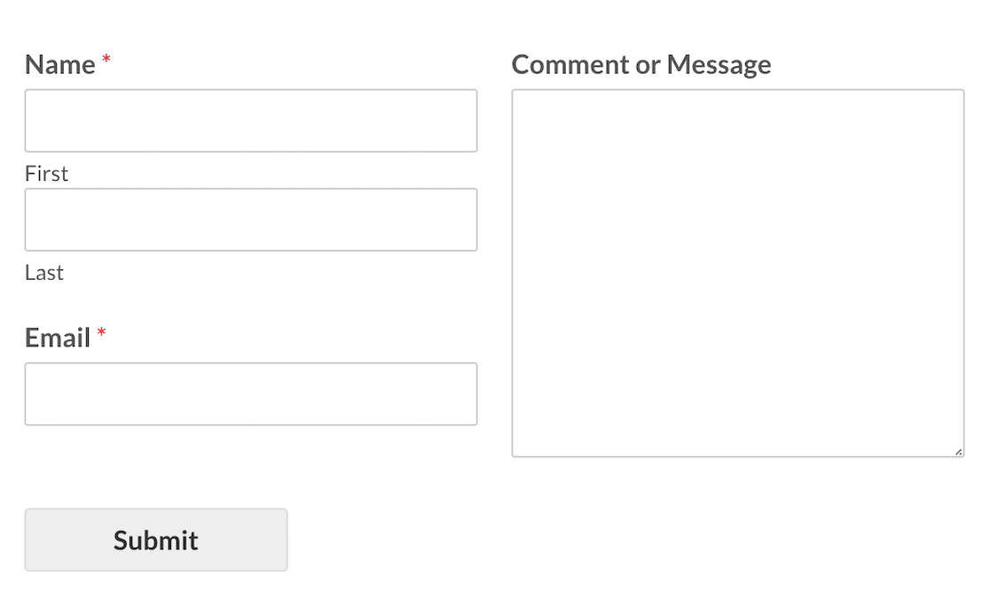 A 2-column form created with the WPForms layout field