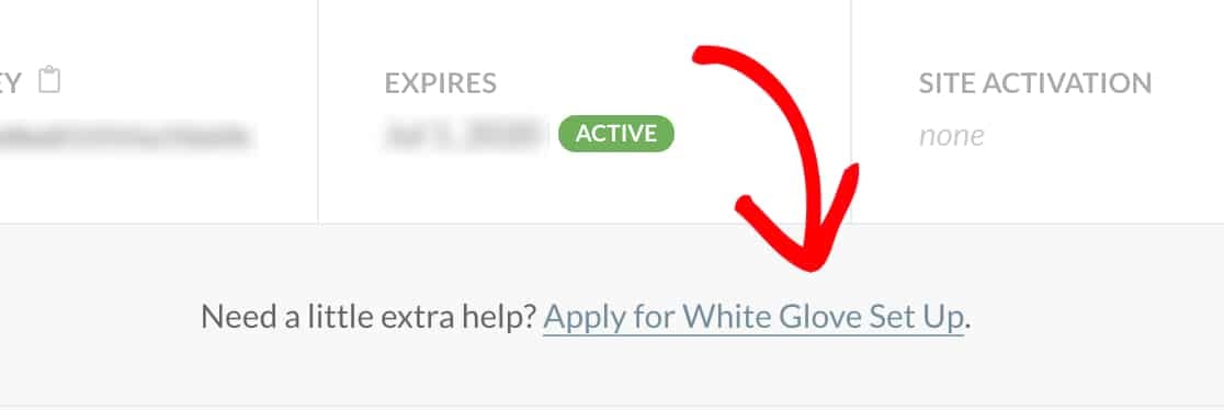 The White Glove Setup application appears on the page with your license info in your account