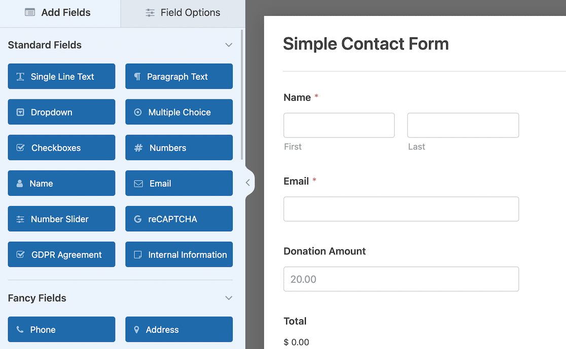 Creating a form in WPForms