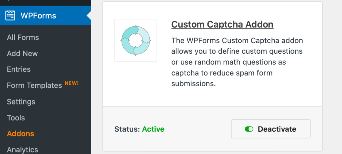 Activating the custom captcha addon