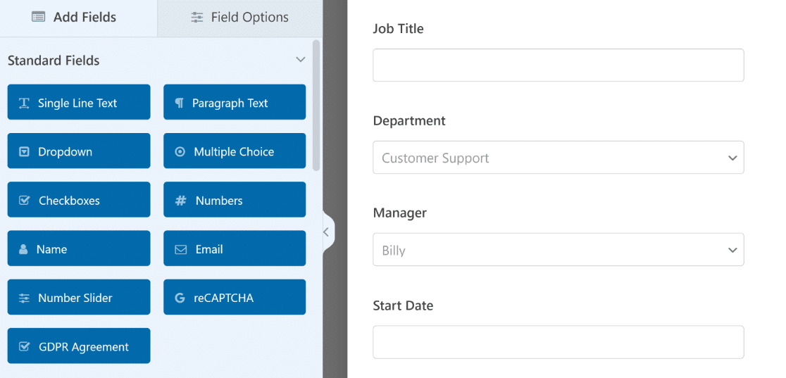 New Hire Form Fields