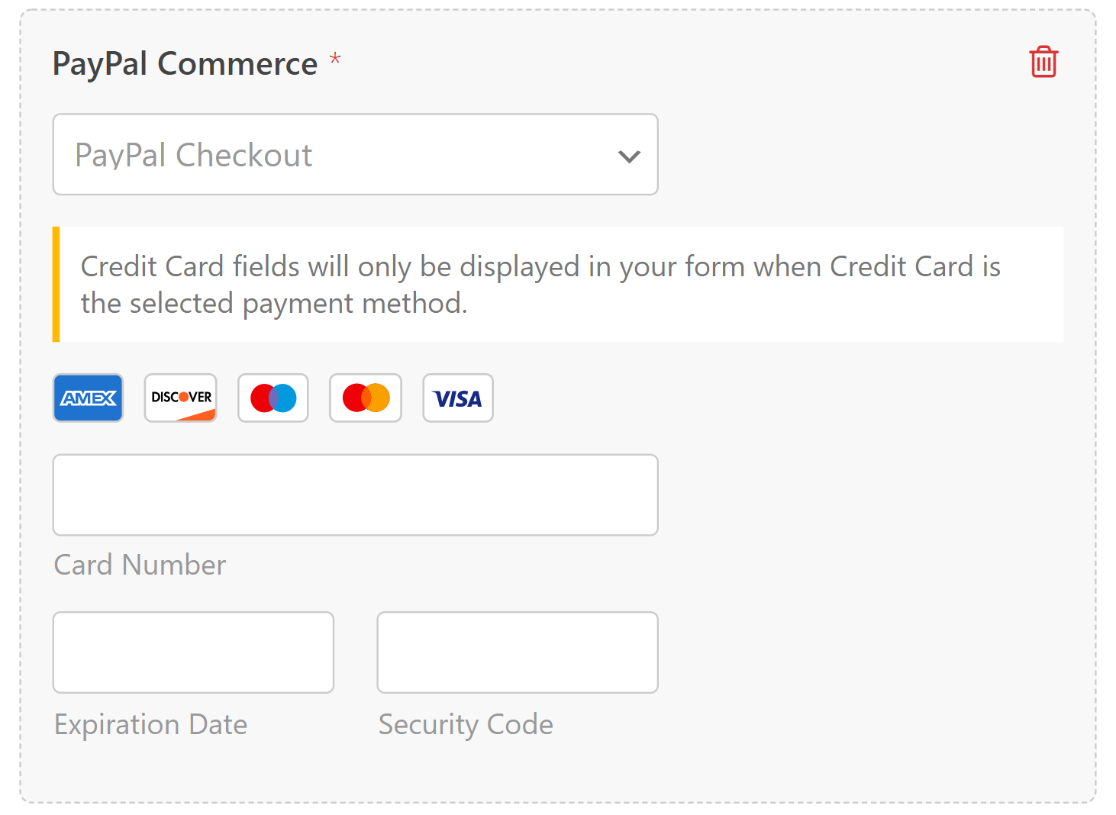 A form using PayPal Commerce