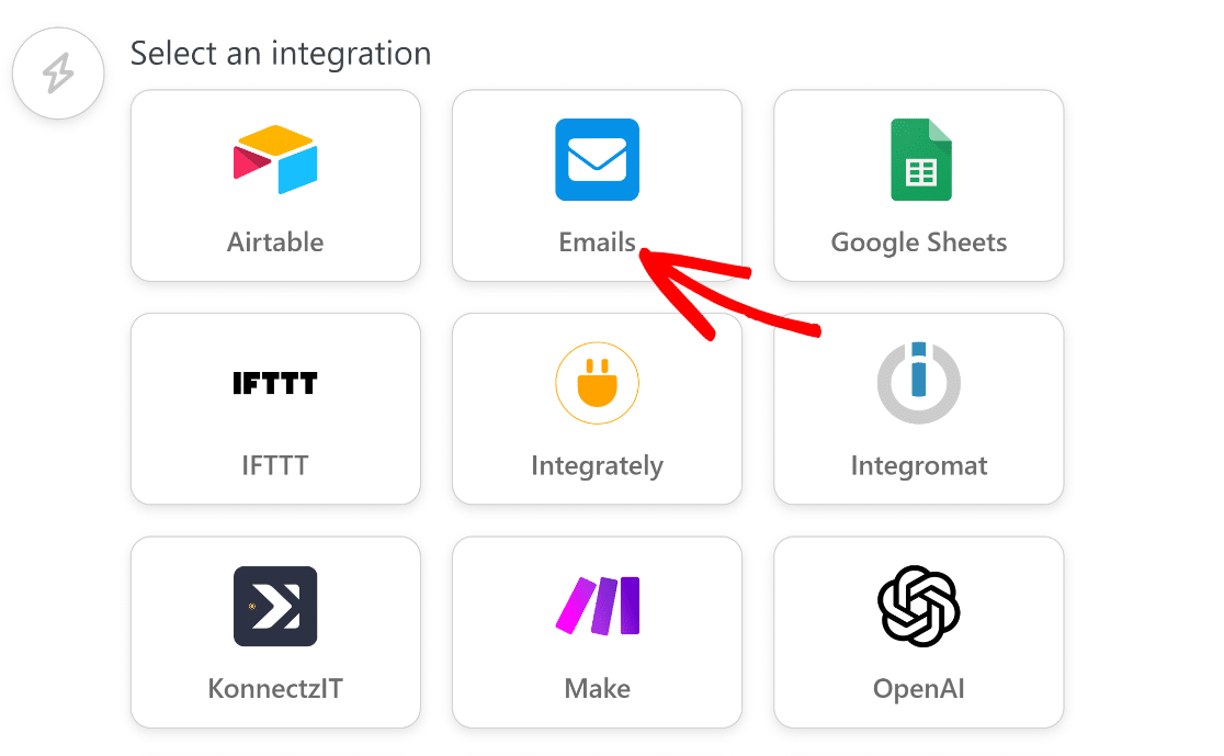 Selecting email integration