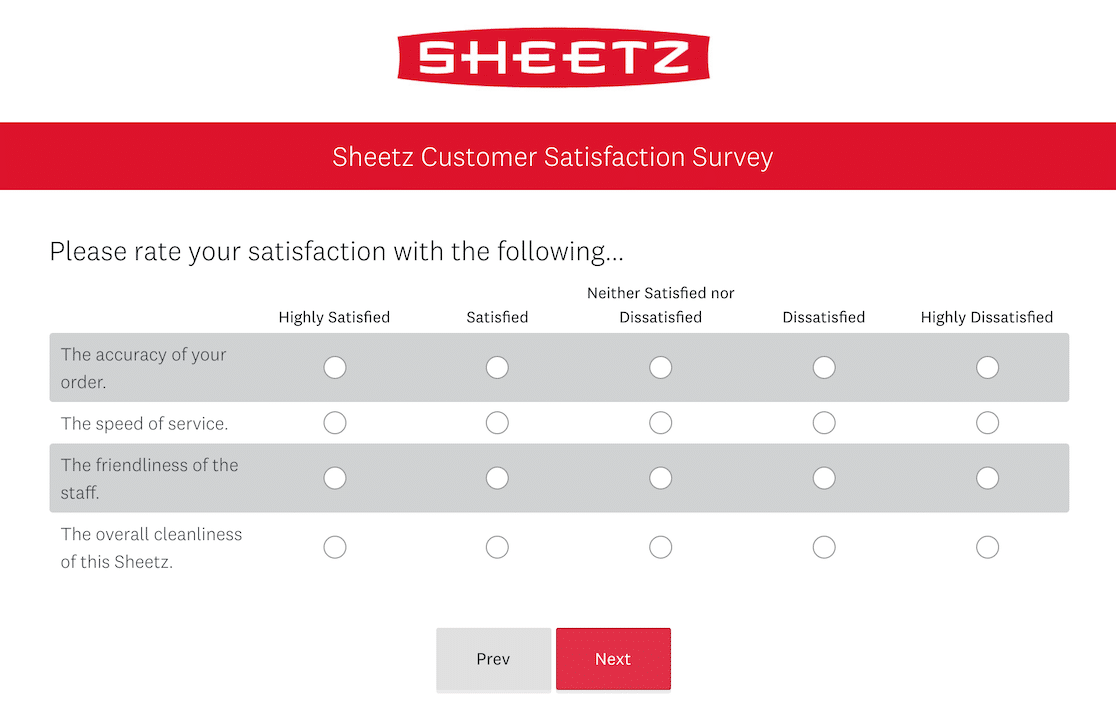 An example of a Likert Scale survey
