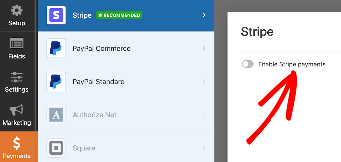 Enable Stripe payments on your form