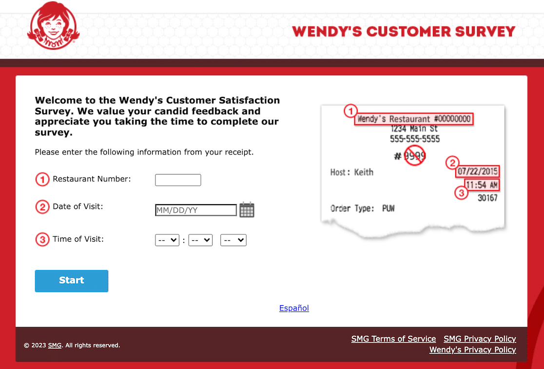 An example of a survey from Wendy's