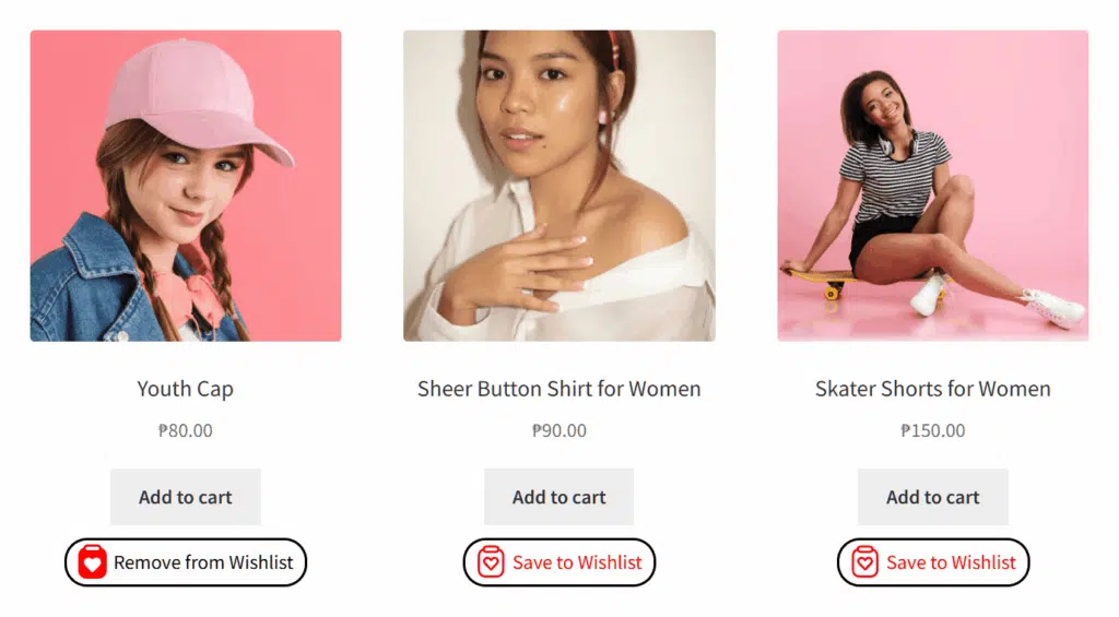 product page buttons saveto wishlist