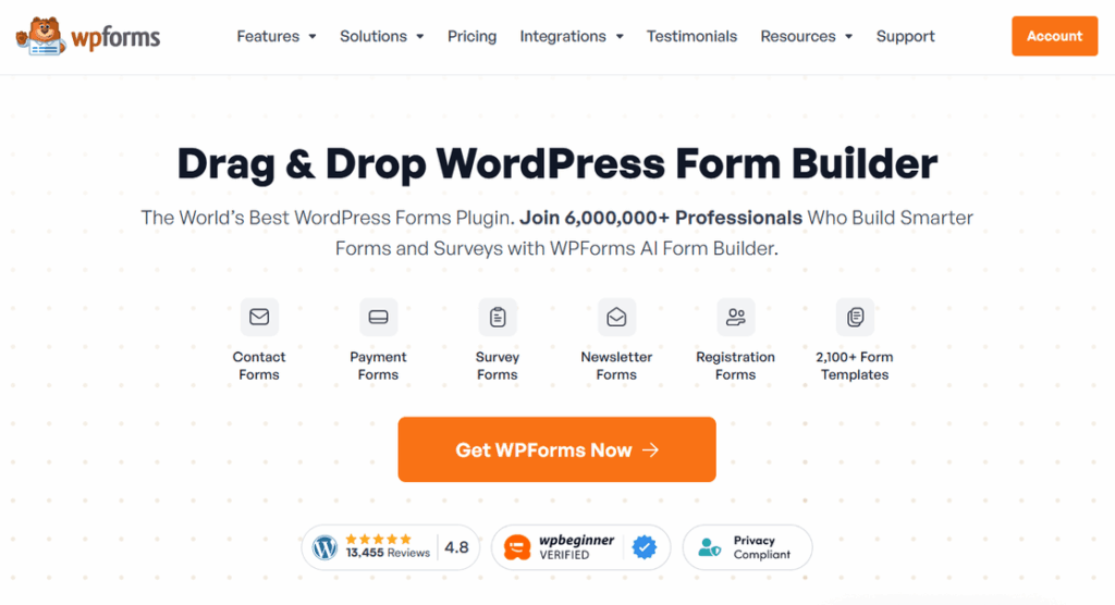 The WPForms homepage