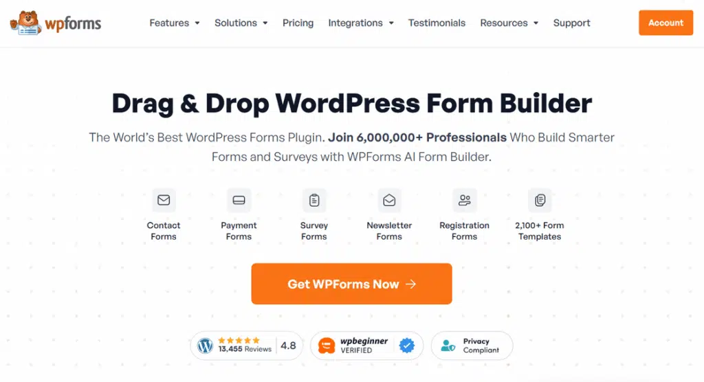 The WPForms homepage