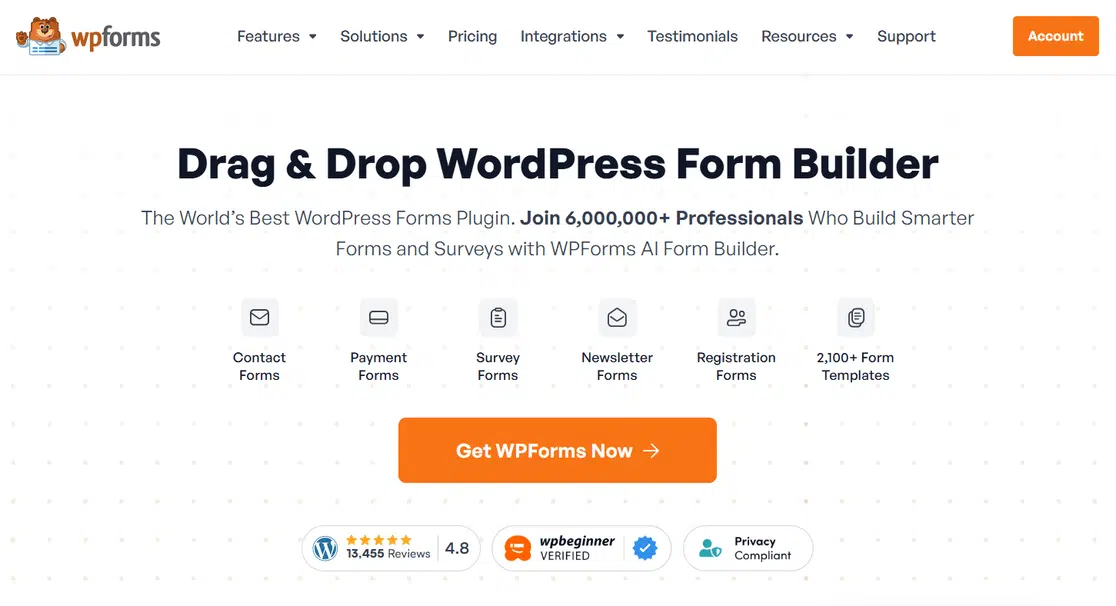 WPFormsのホームページ