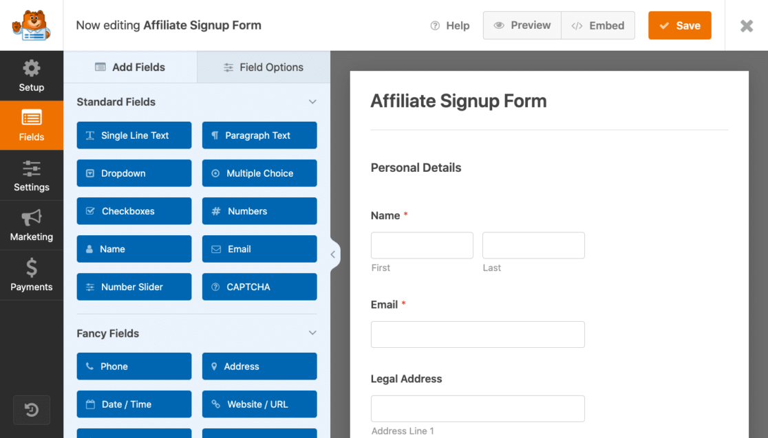 Editing the affiliate signup form