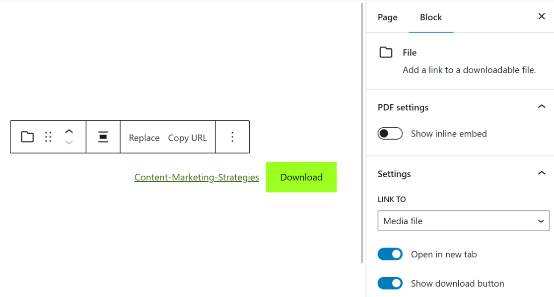 Change download link display settings