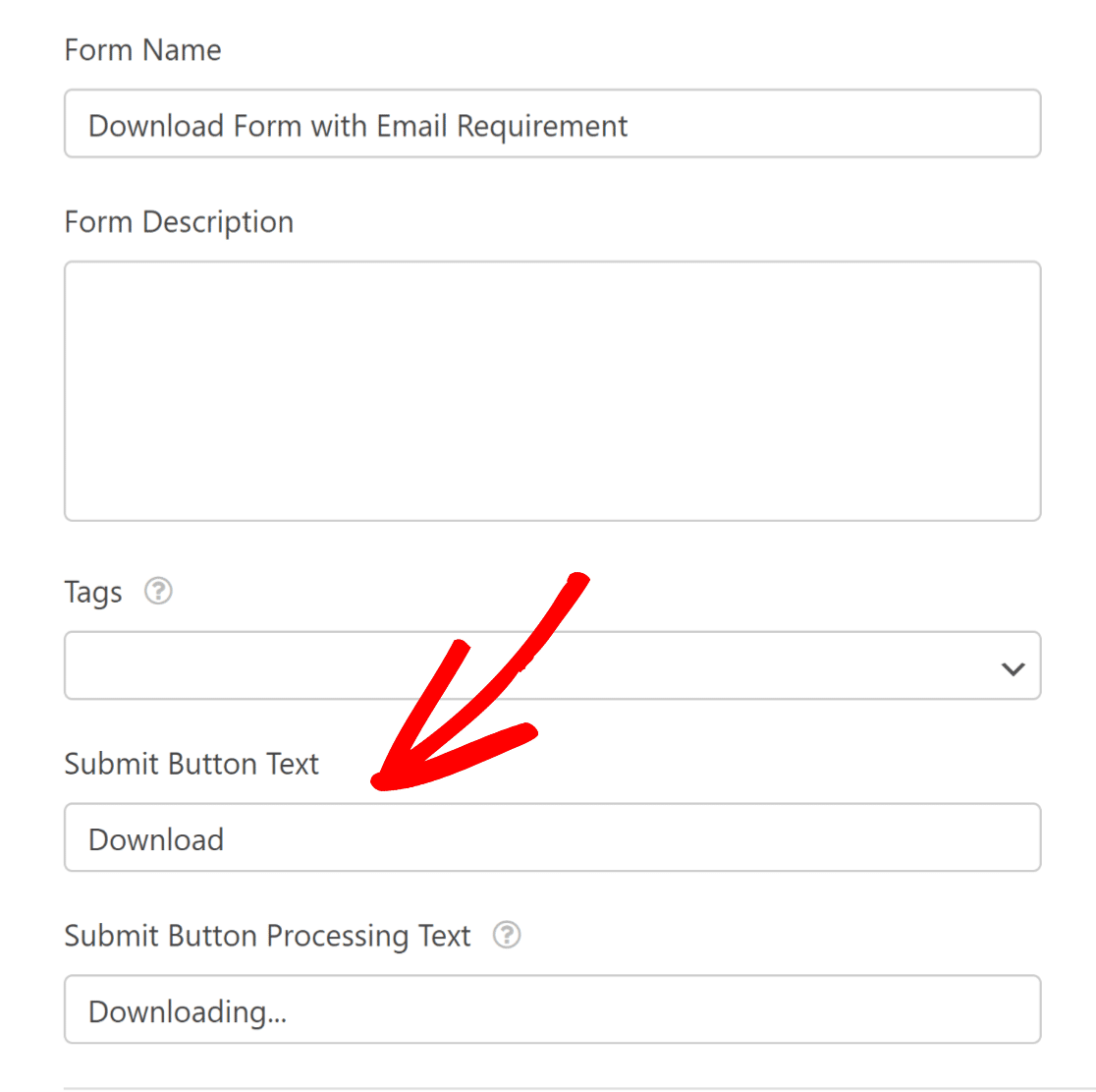 Change submit button text to download