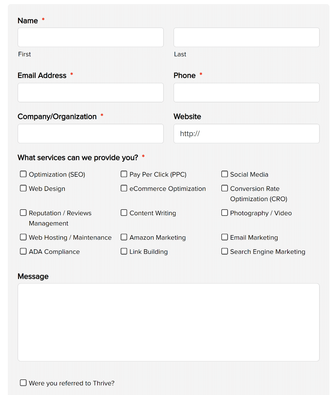 An example of a client intake form for a marketing agency