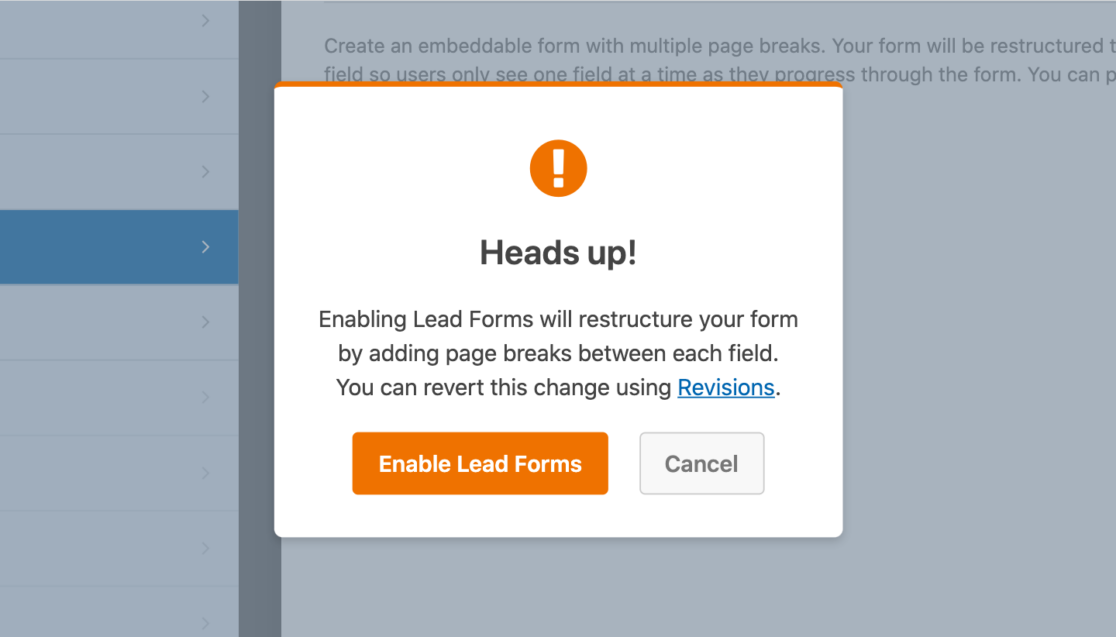 Enabling lead form mode