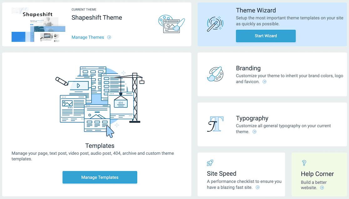 Access other customizable features from the Thrive Themes dashboard