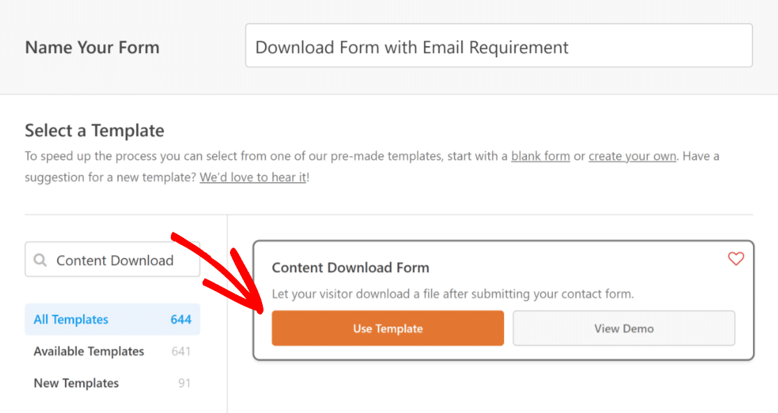 Use the content download form template