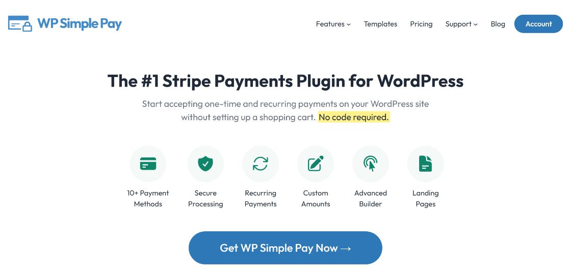 The WP Simple Pay homepage