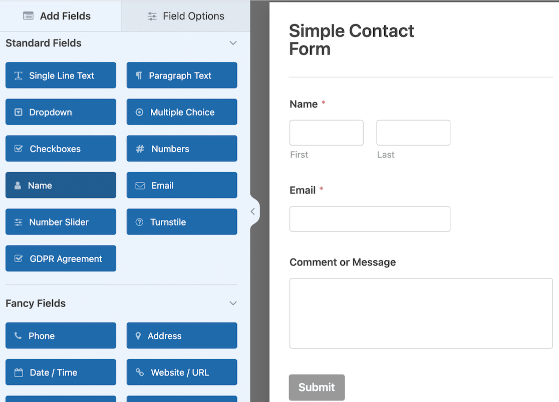 Creating a form in the WPForms drag-and-drop form builder