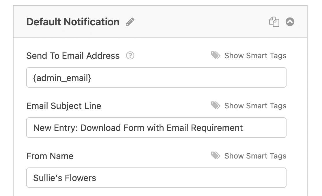 The default notification for a file download form