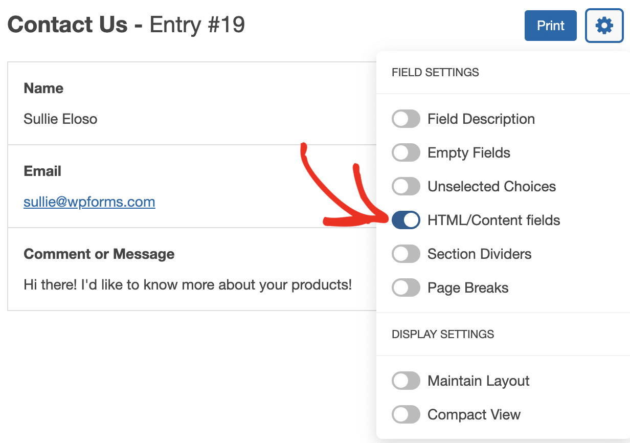 Turn off HTML fields in print view