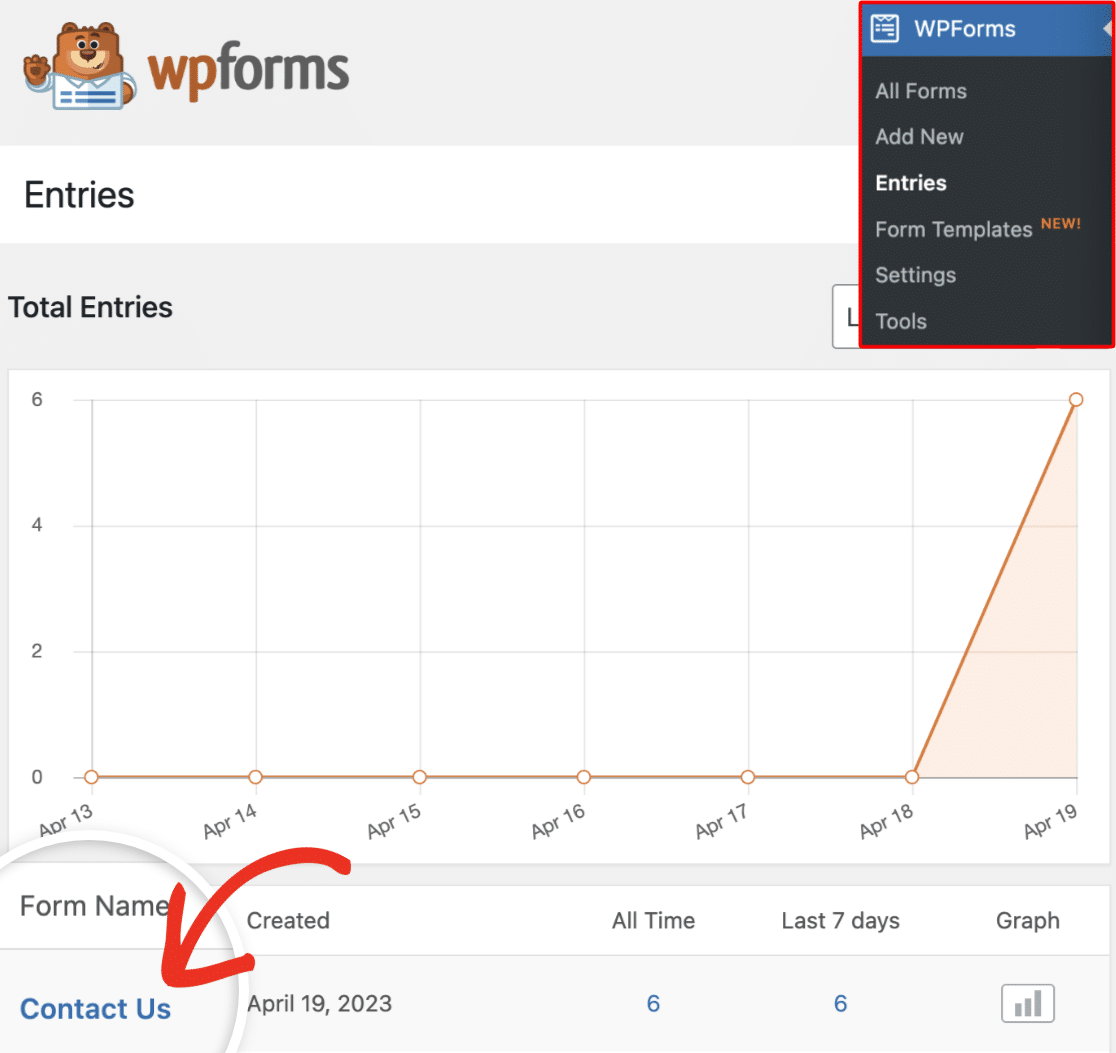 WPForms entries page