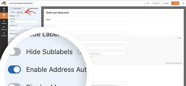 click the button to Enable Address Autocomplete