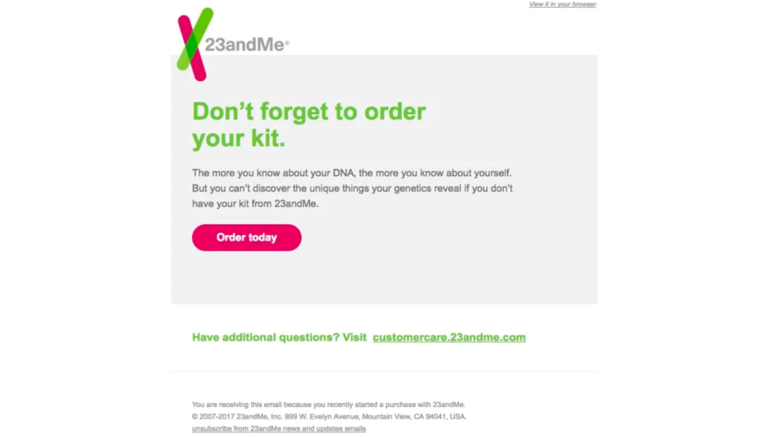 23andMe email and CTA button