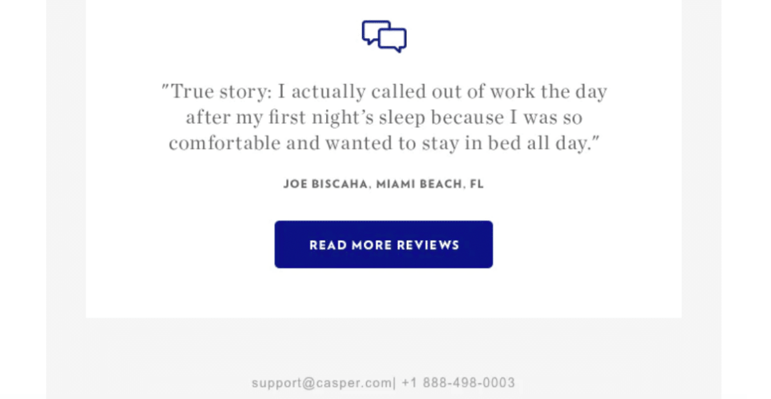 Casper cart abandon email customer reviews and CTA button