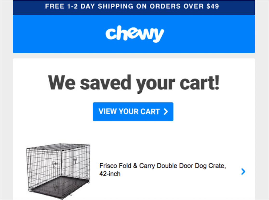 Chewy cart email and CTA button