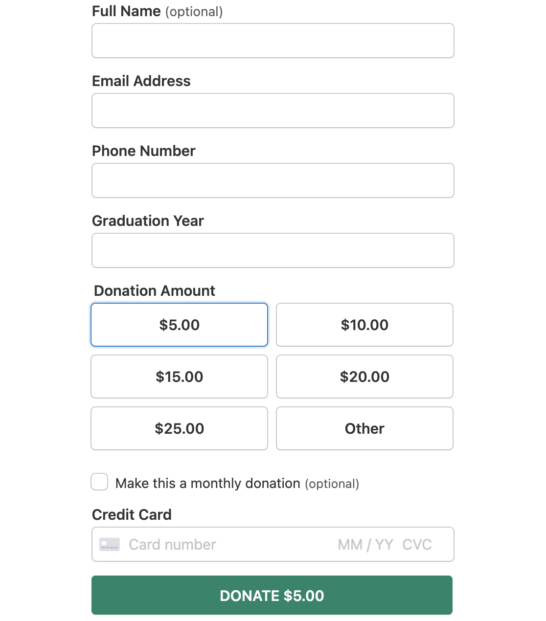 Example of a donation form WP Simple Pay