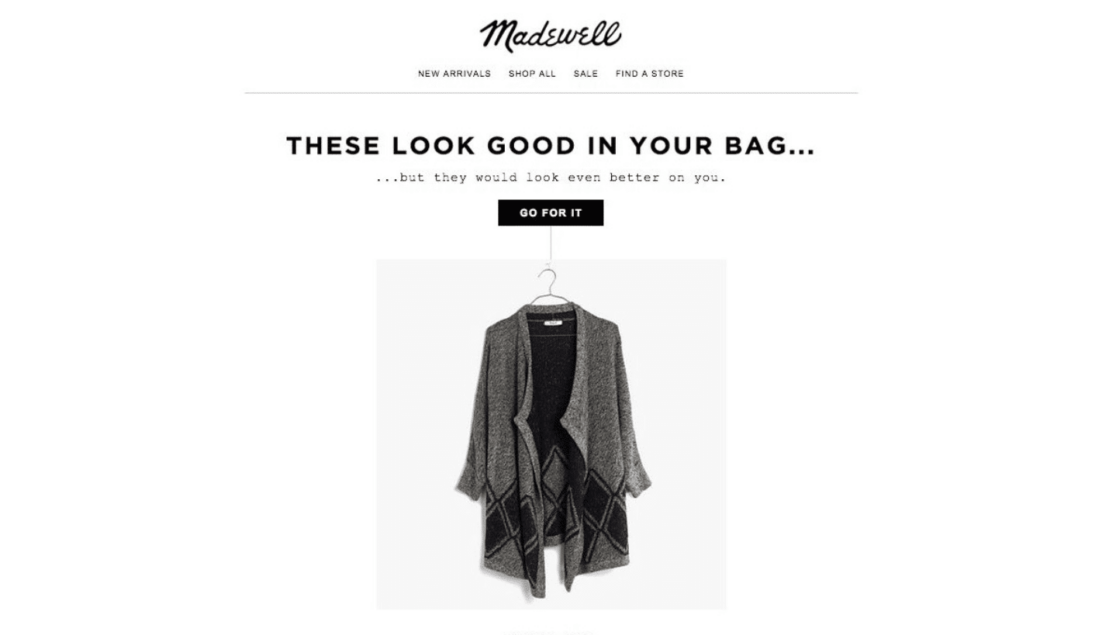 Madewell cart email and CTA button