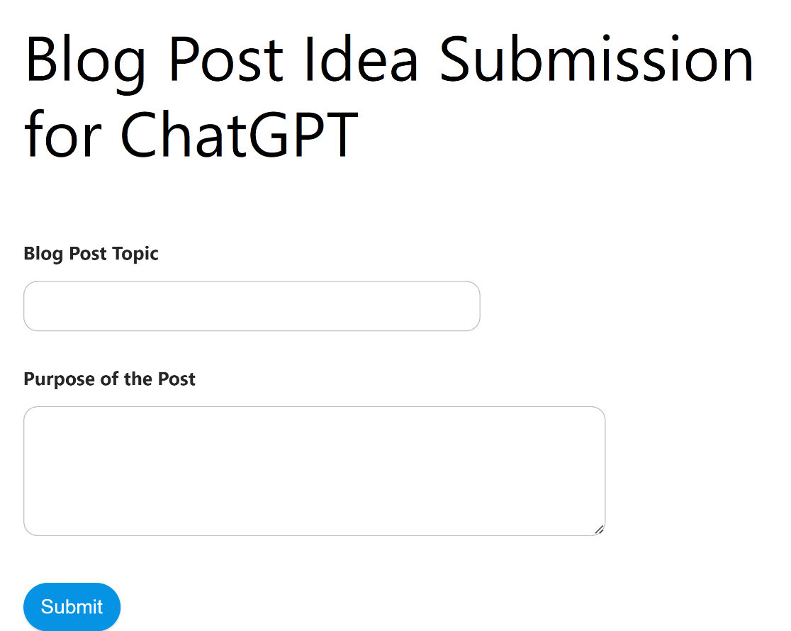 Blog post idea submission form WPForms