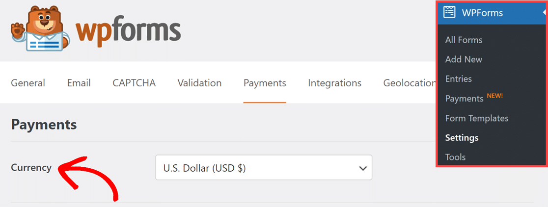 Currency settings in WPForms