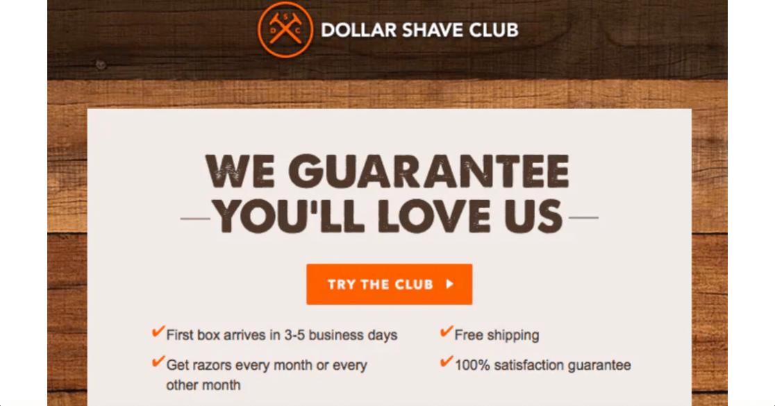 Dollar shave club cart email and CTA button