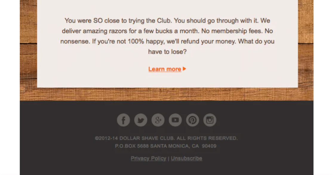 Dollar shave club cart email and CTA link