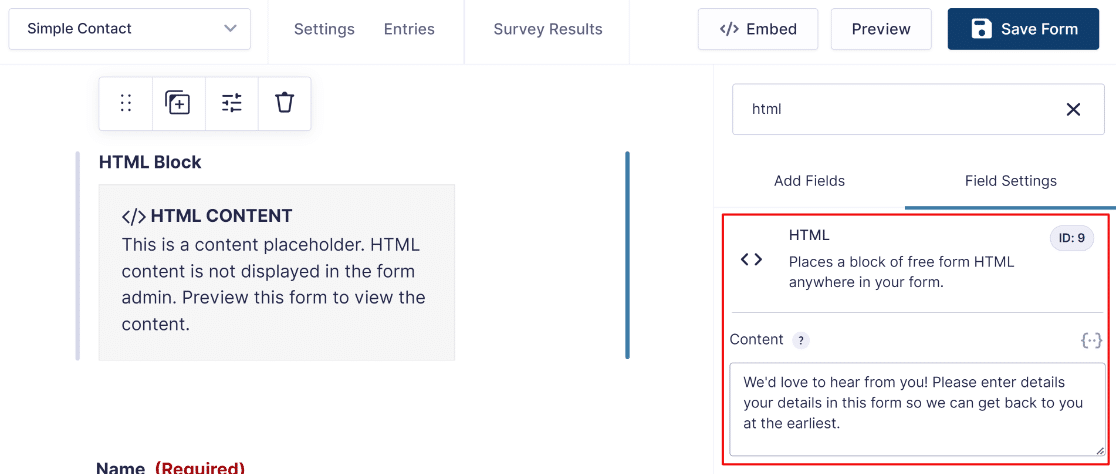 Gravity Forms HTML field