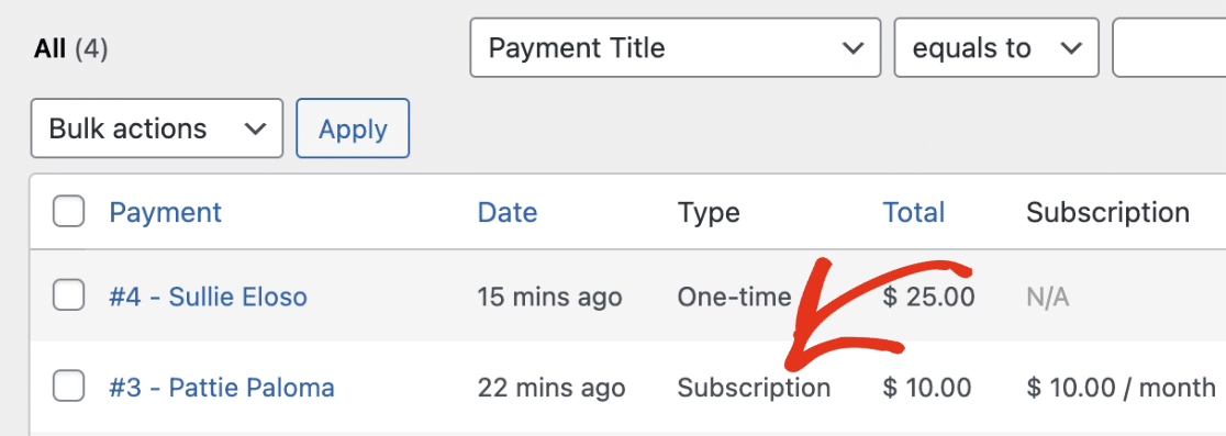Viewing a recurring payment in the Payments screen