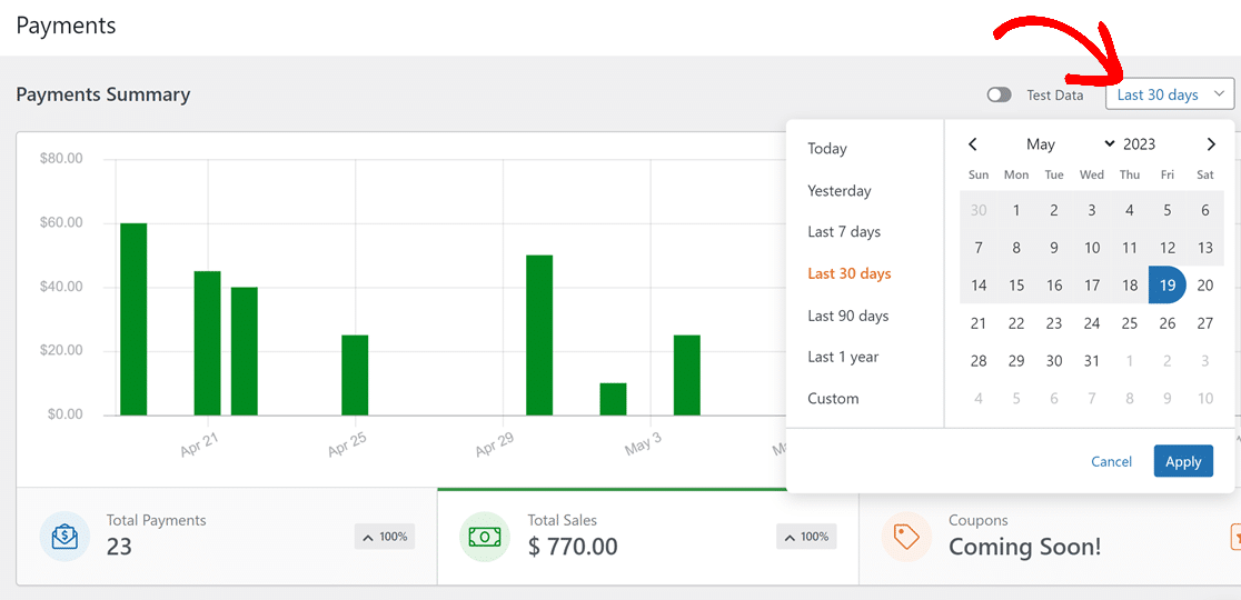 Payment graph date picker